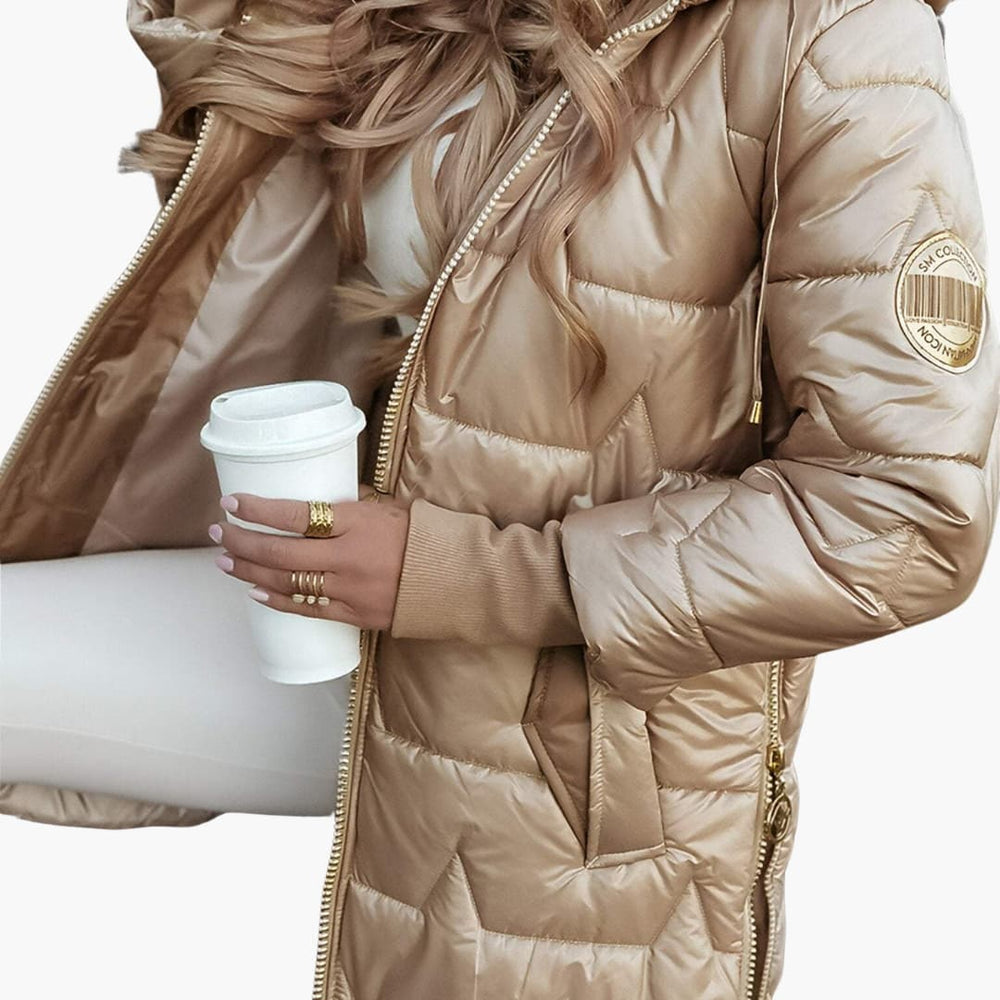 Women’s padded winter coat with hood and zip closure