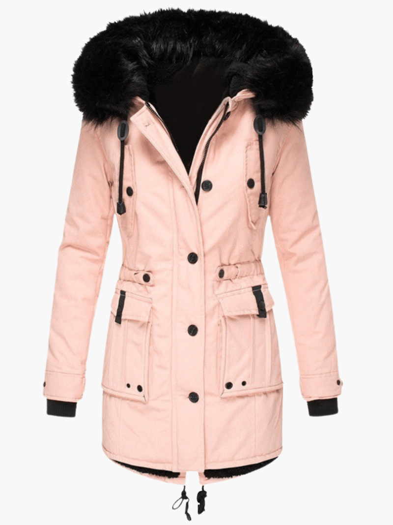 Faux Fur Hooded Parka - Women's Winter Warm Coat with Pockets