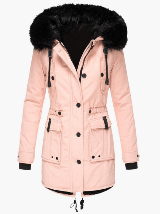 Faux Fur Hooded Parka - Women's Winter Warm Coat with Pockets