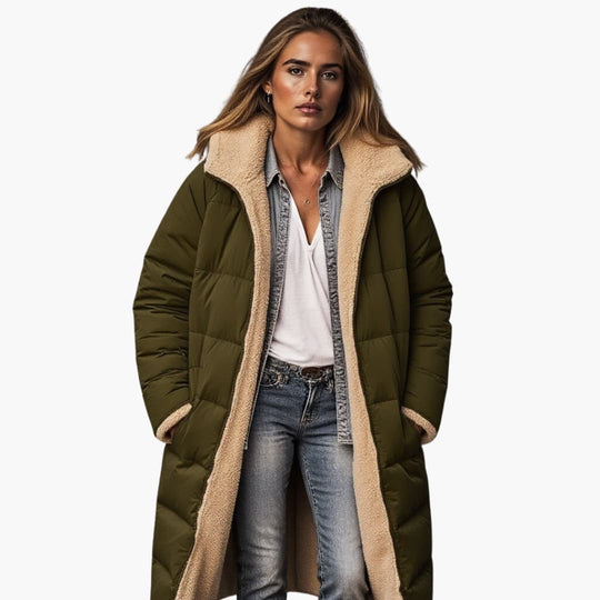 Women’s fleece-lined hooded winter jacket with zip closure