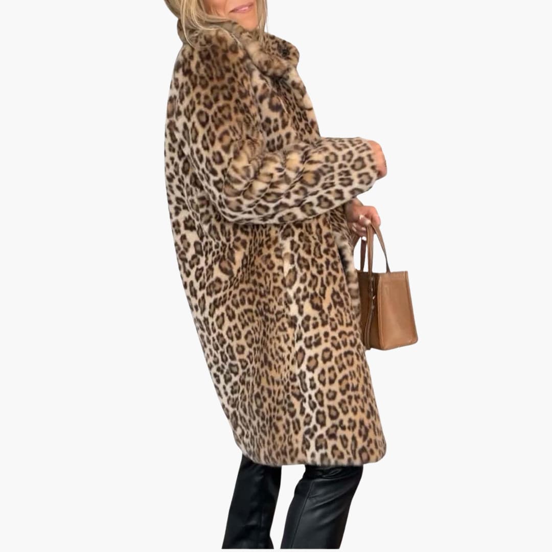 Leopard Print Faux Fur Coat - Women's Long Winter Jacket