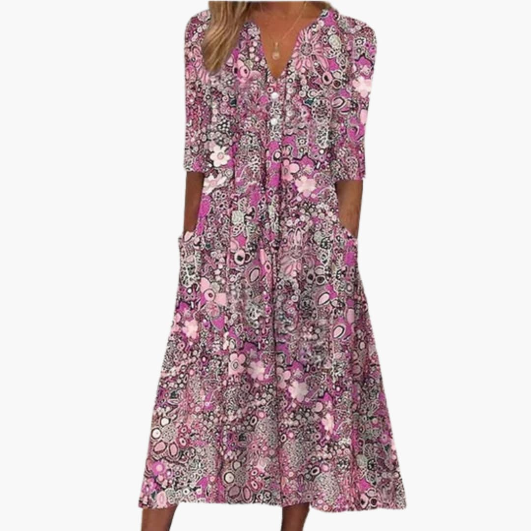 Bohemian Style Midi Dress for Women - Casual Summer Wear - IsabellaMae