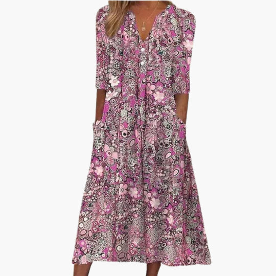 Bohemian Style Midi Dress for Women - Casual Summer Wear - IsabellaMae