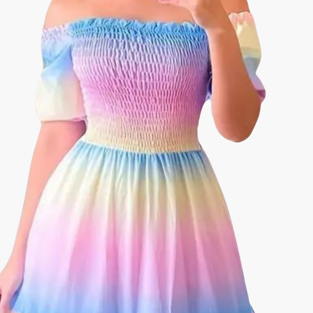 Off-shoulder layered summer dress - for women with pastel hues