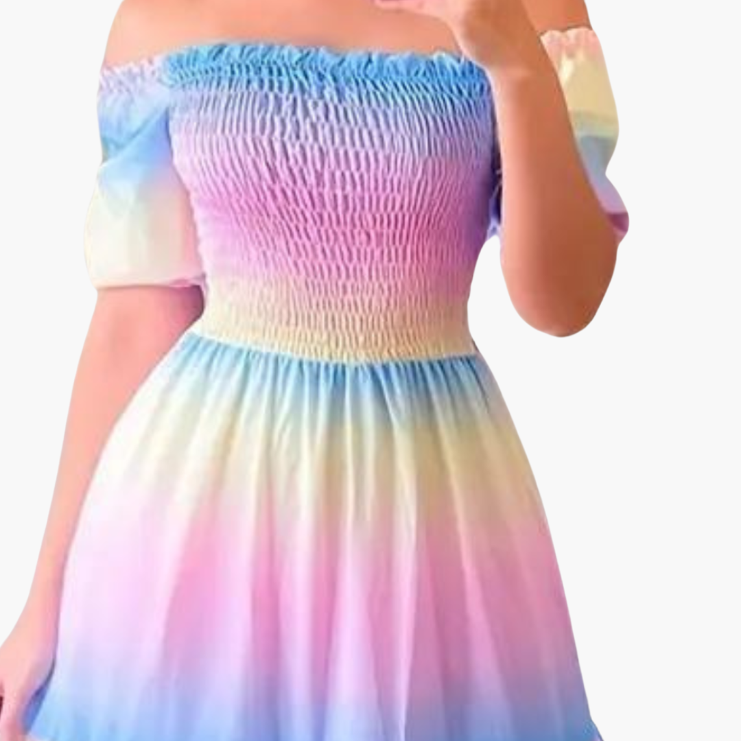 Off-shoulder layered summer dress - for women with pastel hues