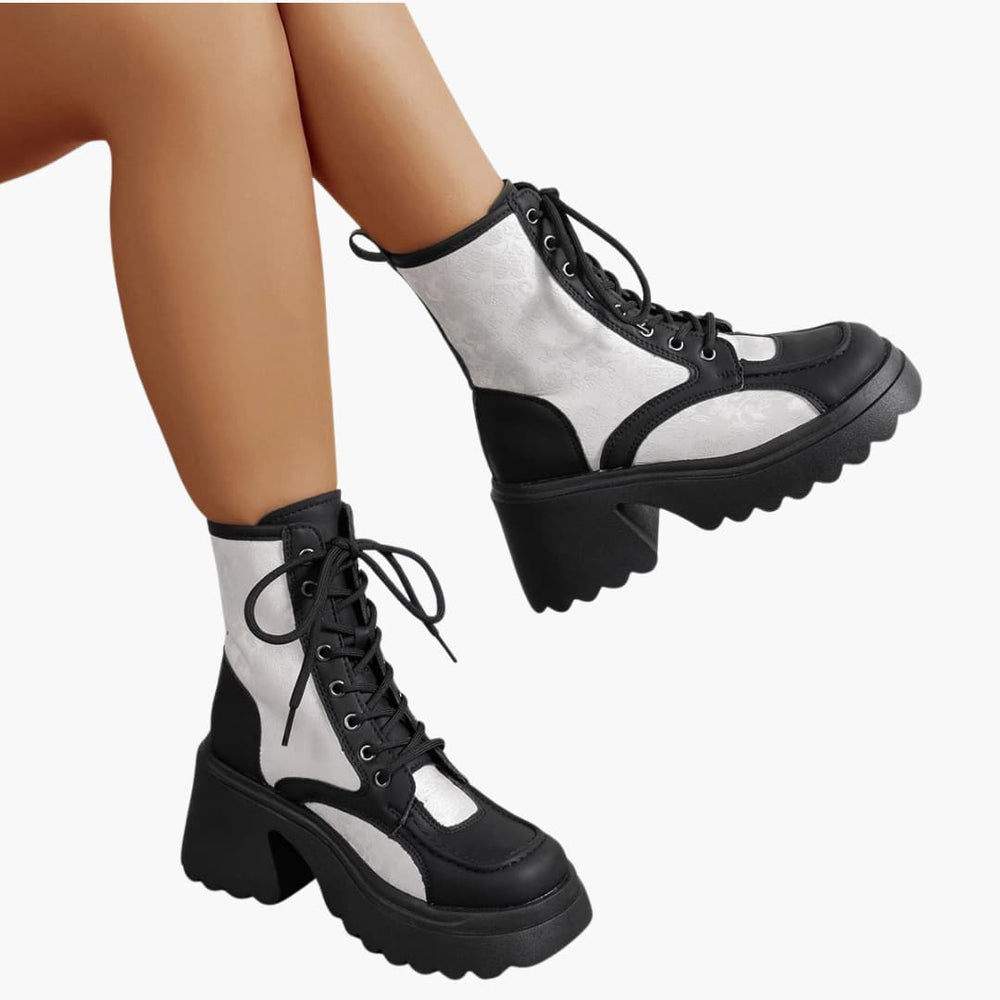Women’s lace up winter boots with block heel and platform sole