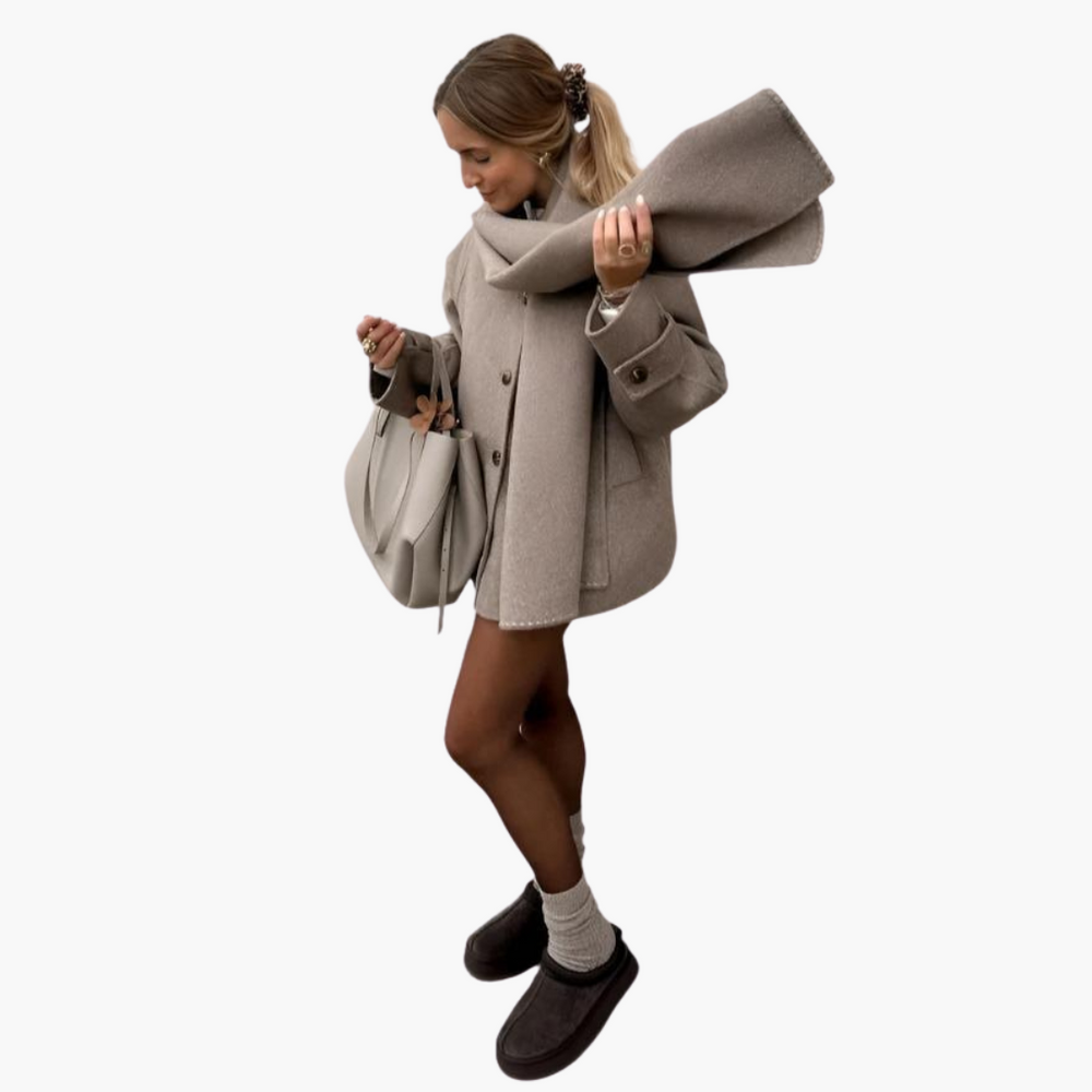 Scarf Collar Coat – Elegant Winter Outerwear for Women