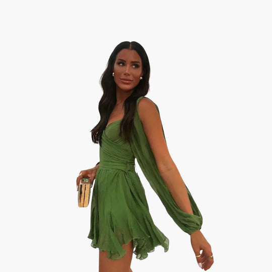 Women’s all-season mini dress with long sleeves and waist tie