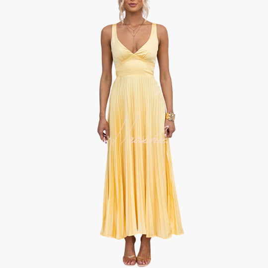 Pleated Neckline Dress for Women - Elegant Midi Style