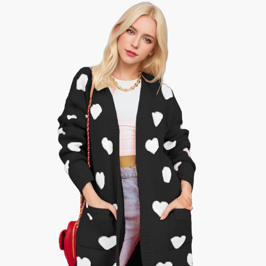 Heart Knit Sweater Vest for Women - V-Neck Sleeveless Style