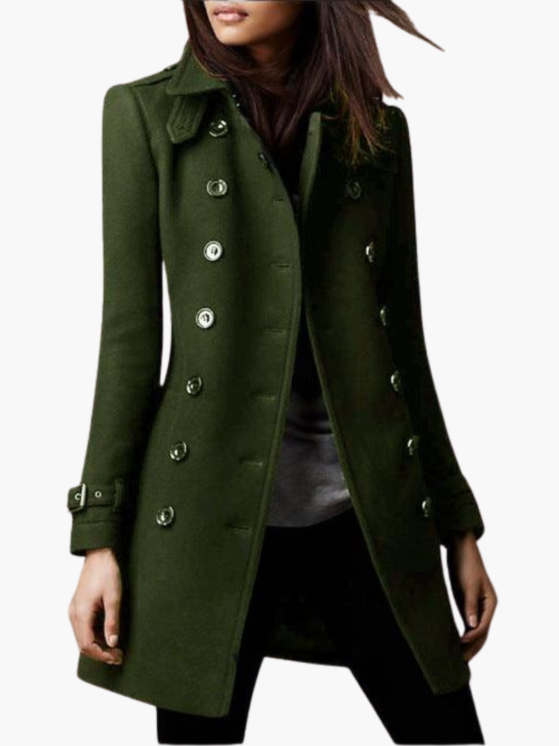 Women’s long peacoat with belt cuffs for autumn and winter
