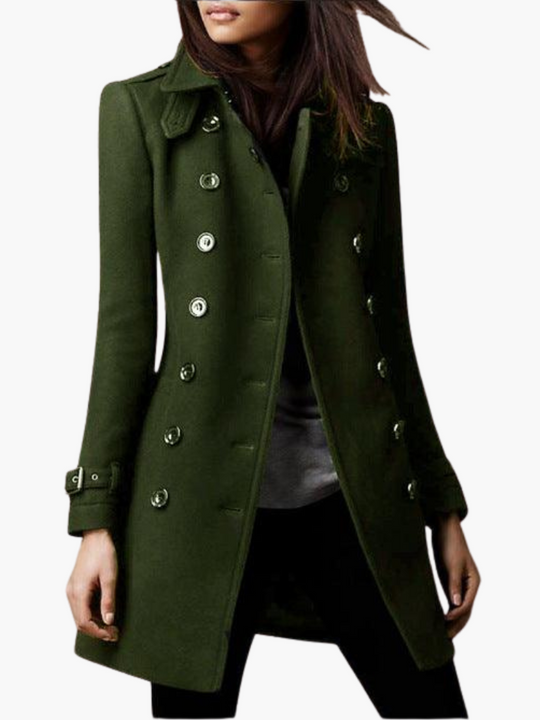 Women’s long peacoat with belt cuffs for autumn and winter