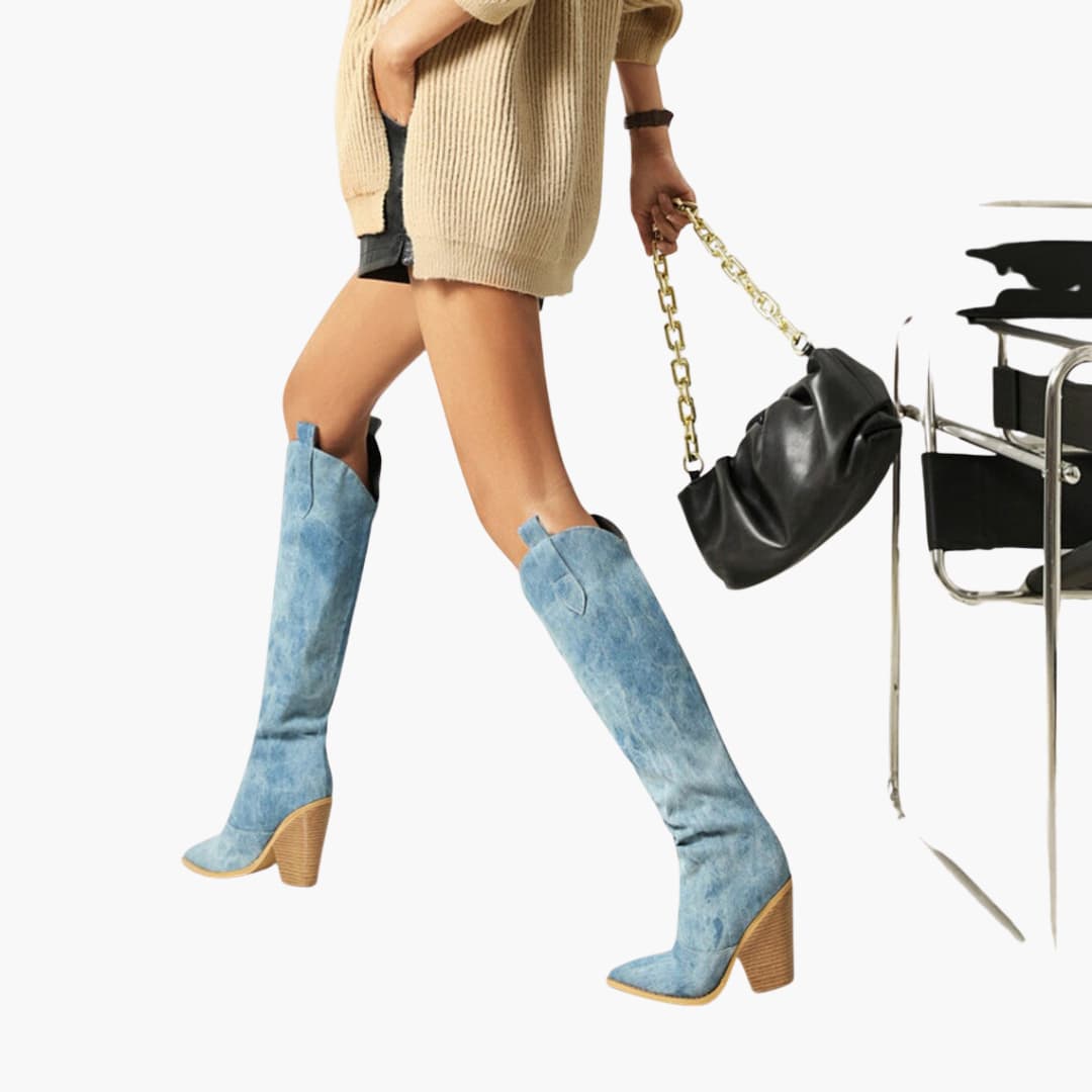 Women’s cowboy boots with knee-high shaft and block heel