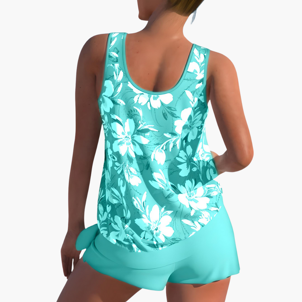 Women's summer tankini swimwear set with shorts and scoop neck
