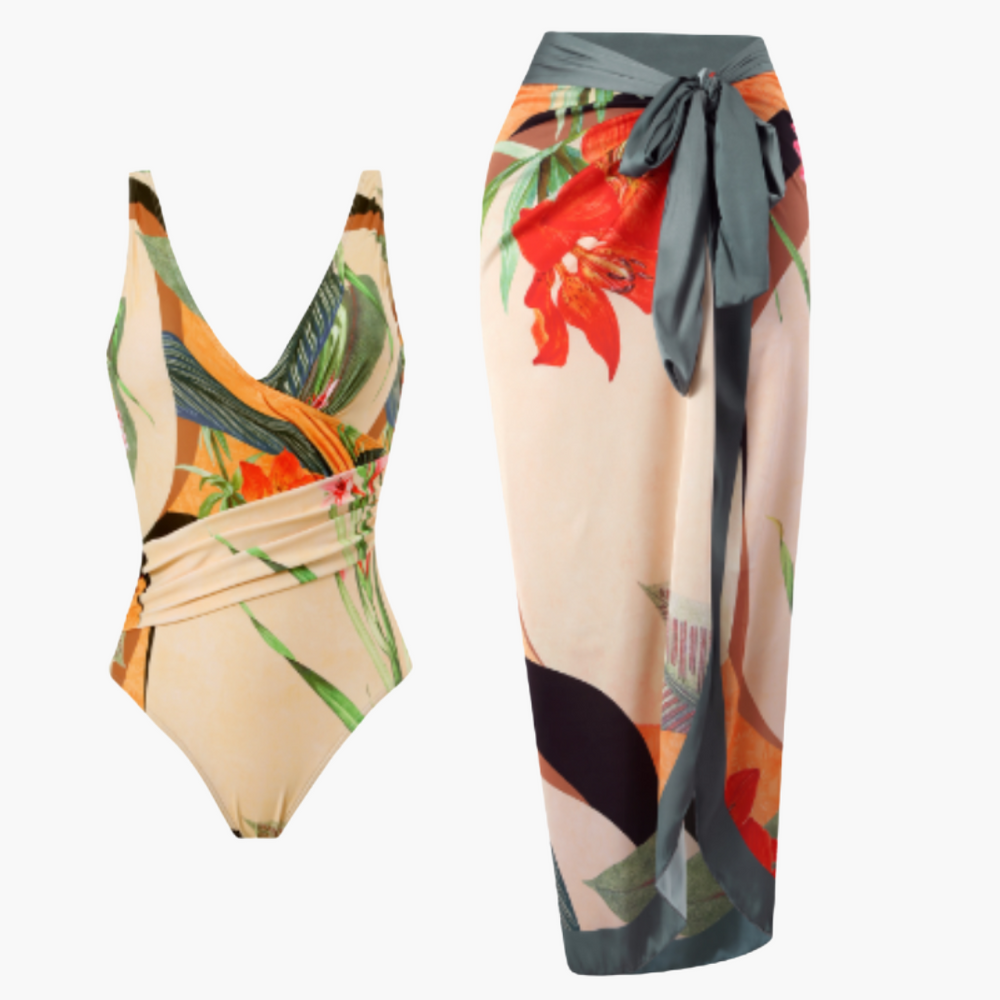 Swimsuit with Cover-Up - Women's Beachwear Set Boho Style