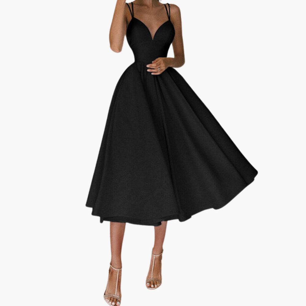 V-Neck Midi Party Dress for Women - Elegant and Flowy Design