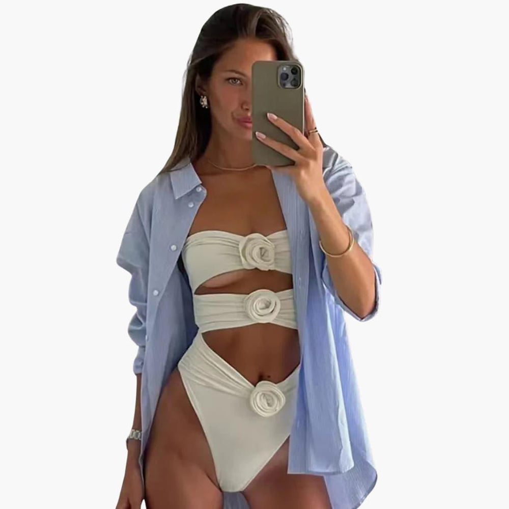Elegant Cut-Out One-Piece Swimsuit - High-Waisted for Women