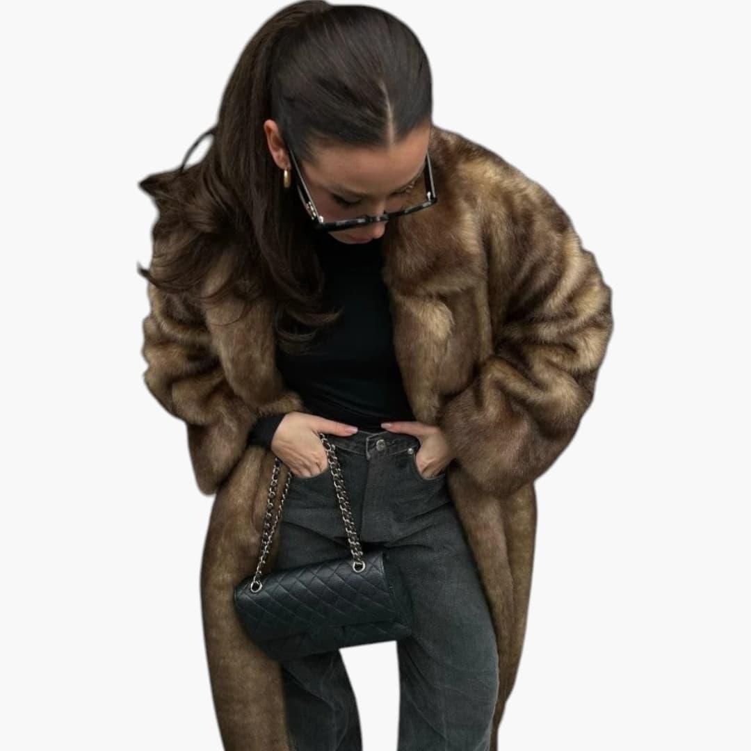 Faux Fur Winter Coat – Women's Elegant Longline Jacket