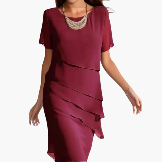 Layered Ruffle Midi Dress with Sleeves - Elegant for Women