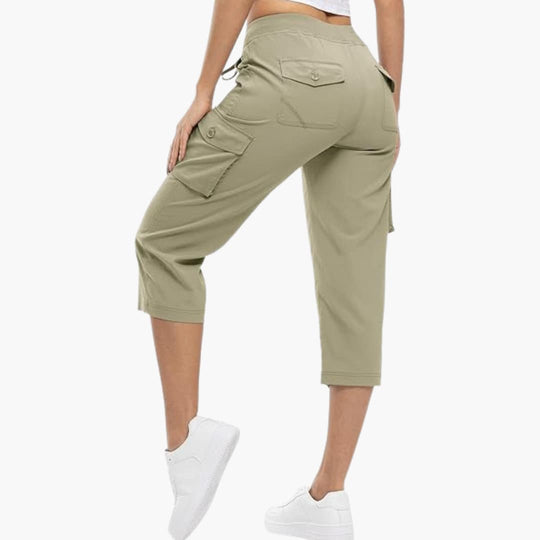 Women’s 3/4 length cargo capri shorts with utility pockets