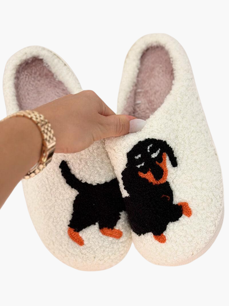 Cute Dog Slippers for Women - Plush Indoor Winter Comfort