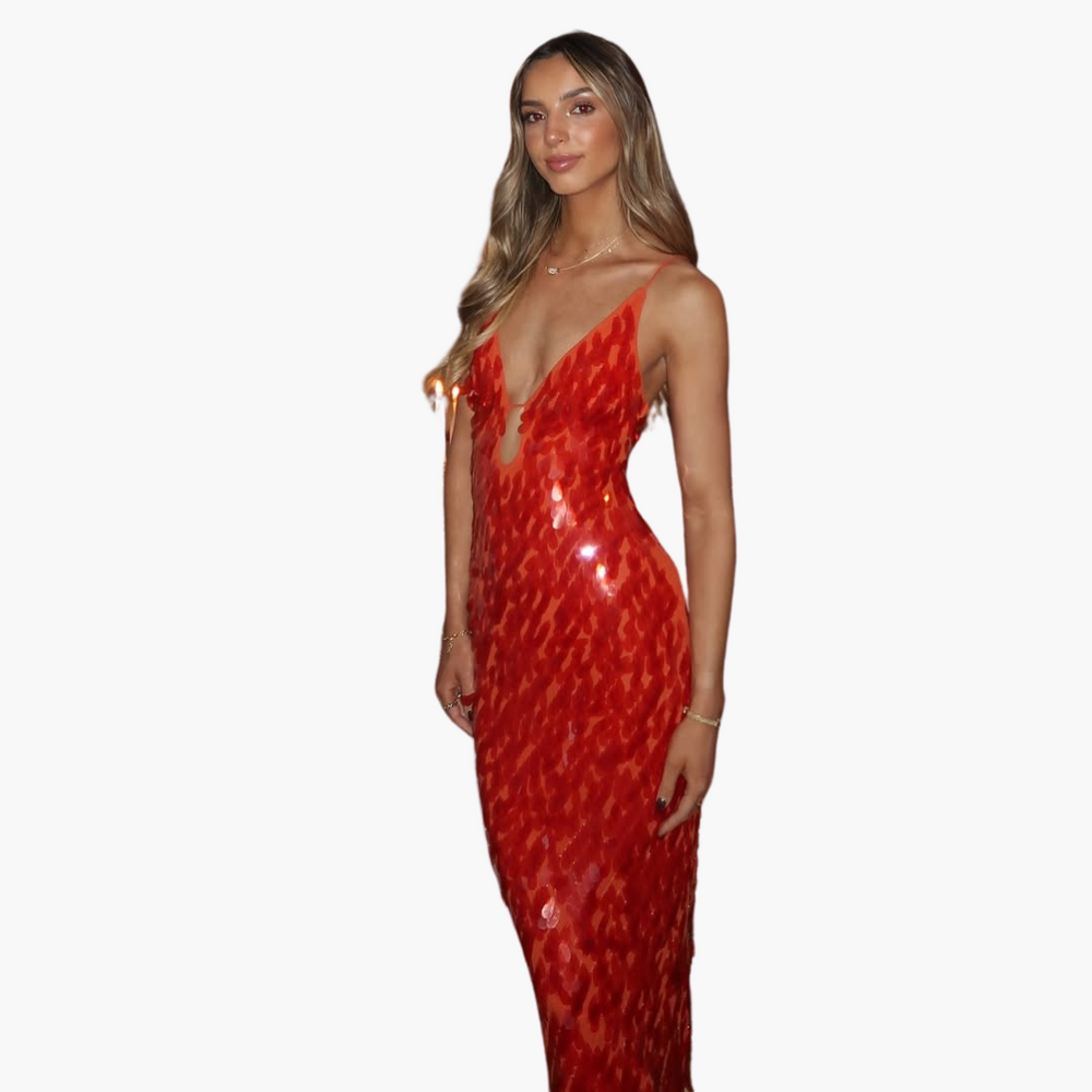 Sequin Maxi Dress for Women - V Neck Party & Evening Gown