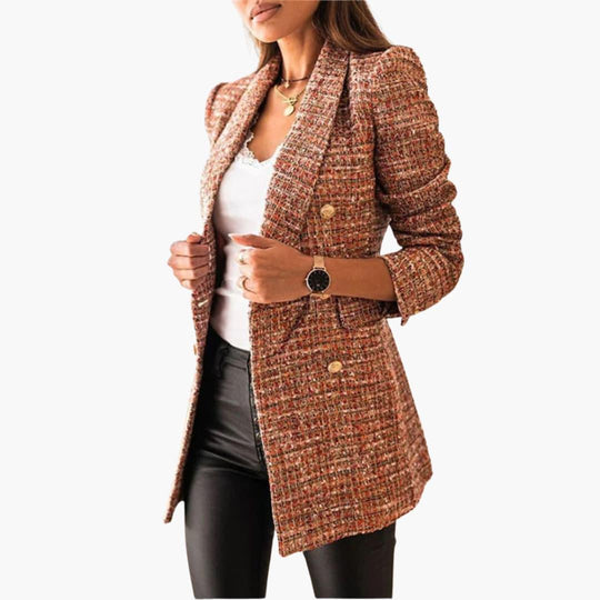 Double-Breasted Tweed Blazer – Women's Tailored Long Fit