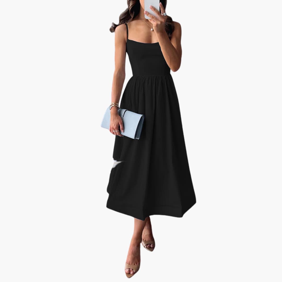 Elegant Floral A-Line Midi Dress - Women's Summer Occasion