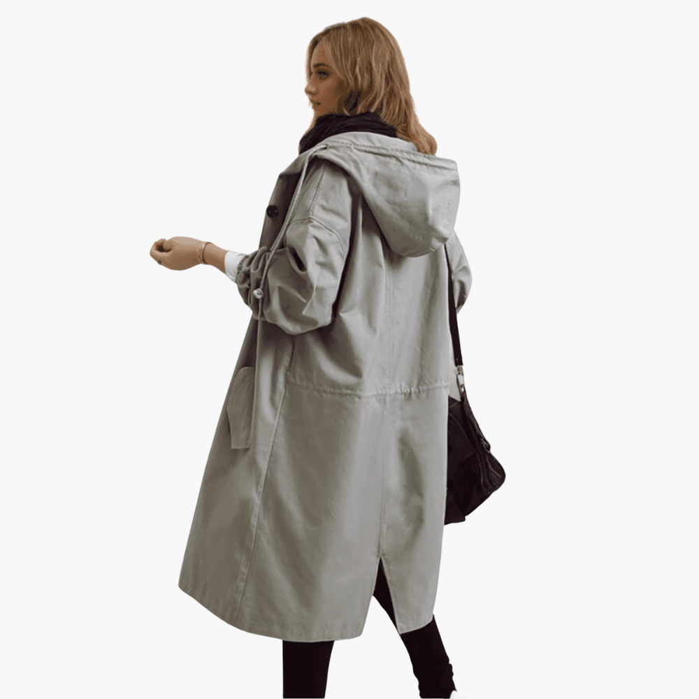 Women’s trench coat with hood and breathable water-repellent fabric