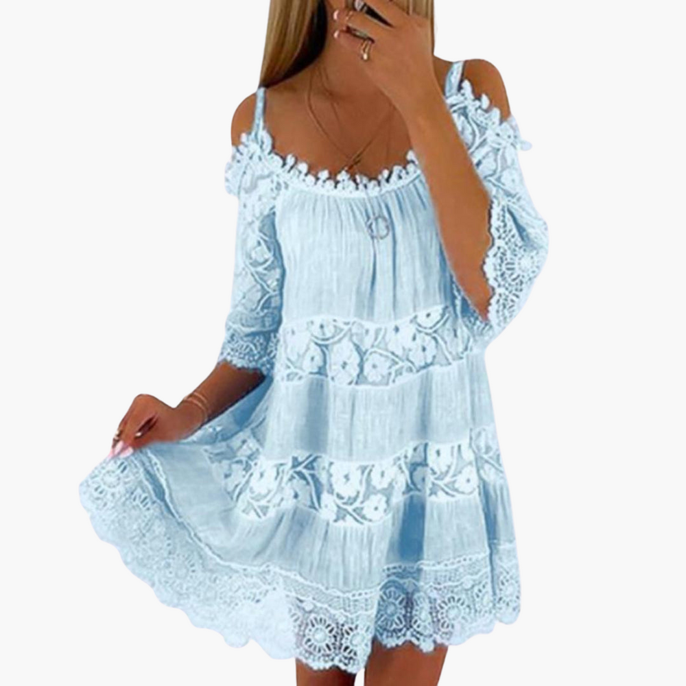 Cold shoulder summer dress - for women with lace detail