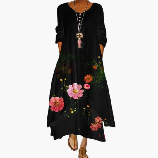 Women's summer maxi dress with long sleeves and floral print
