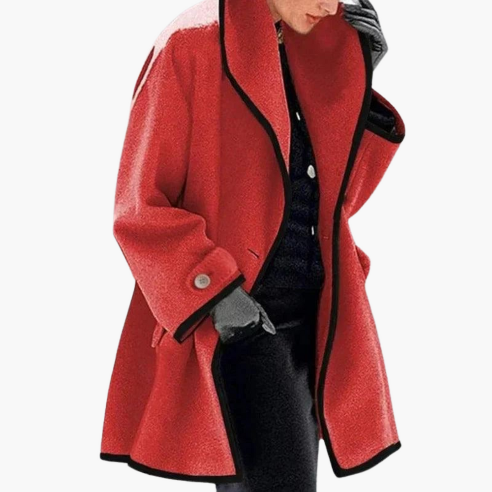 Contrast Trim Coat - Stylish Open Front Winter Jacket for Women