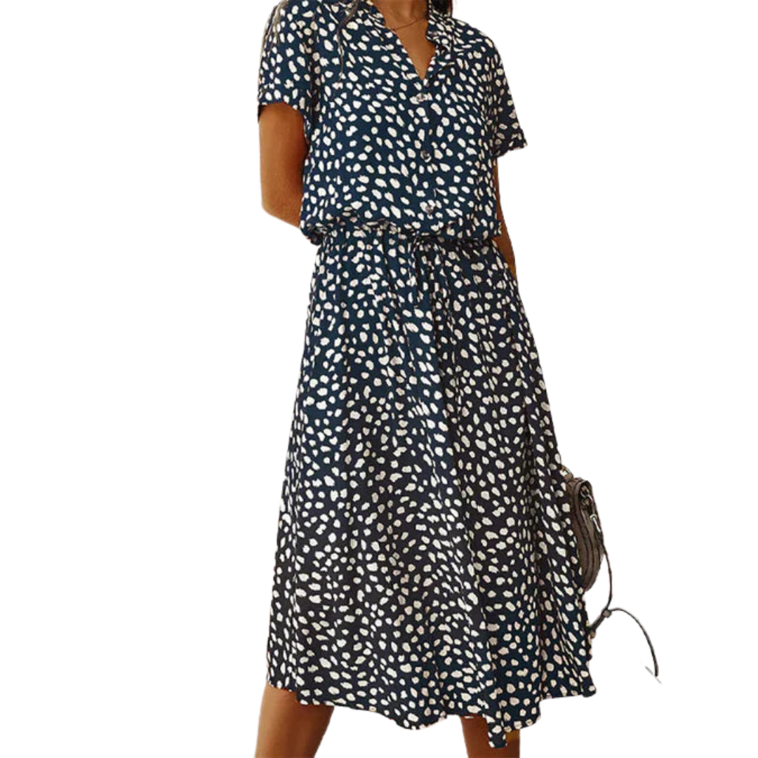 Polka Dot Midi Dress - Flattering Fit & Flare Style for Women