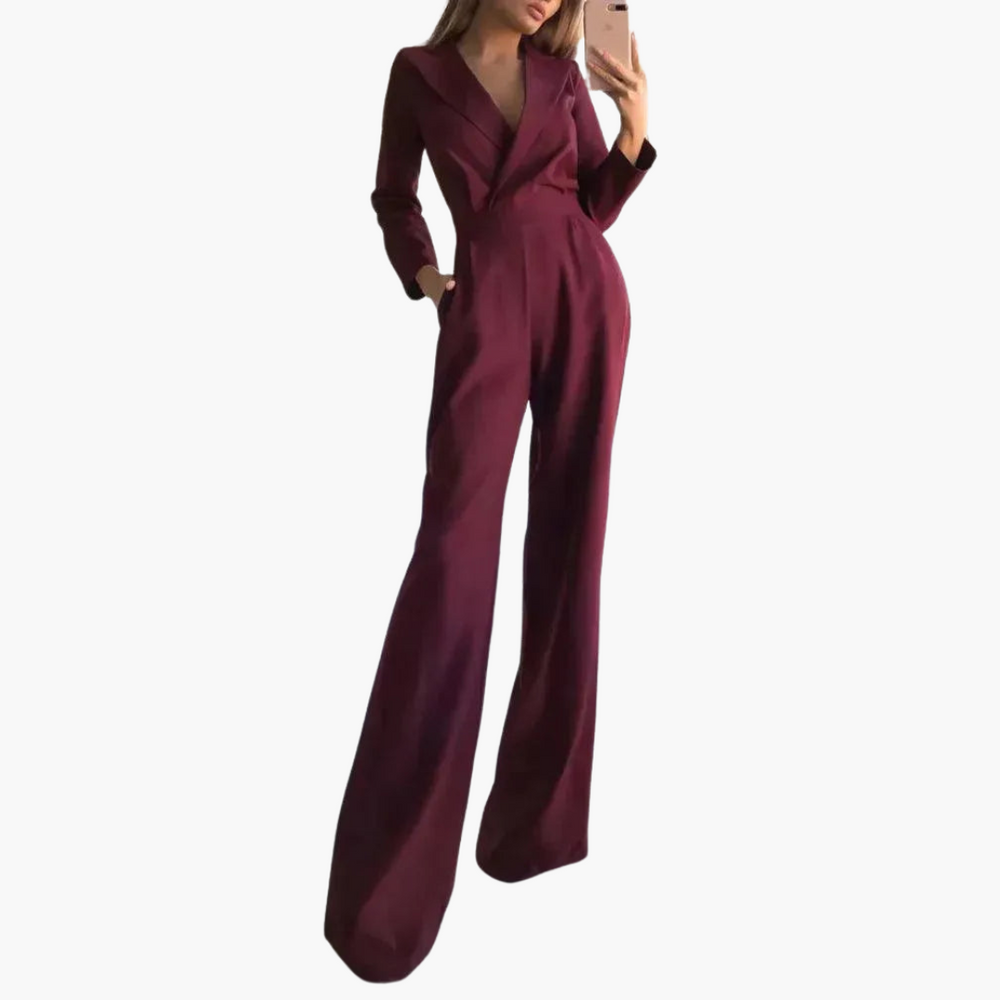 Elegant Wide-Leg Jumpsuit - Women's Long Sleeve Tailored Fit