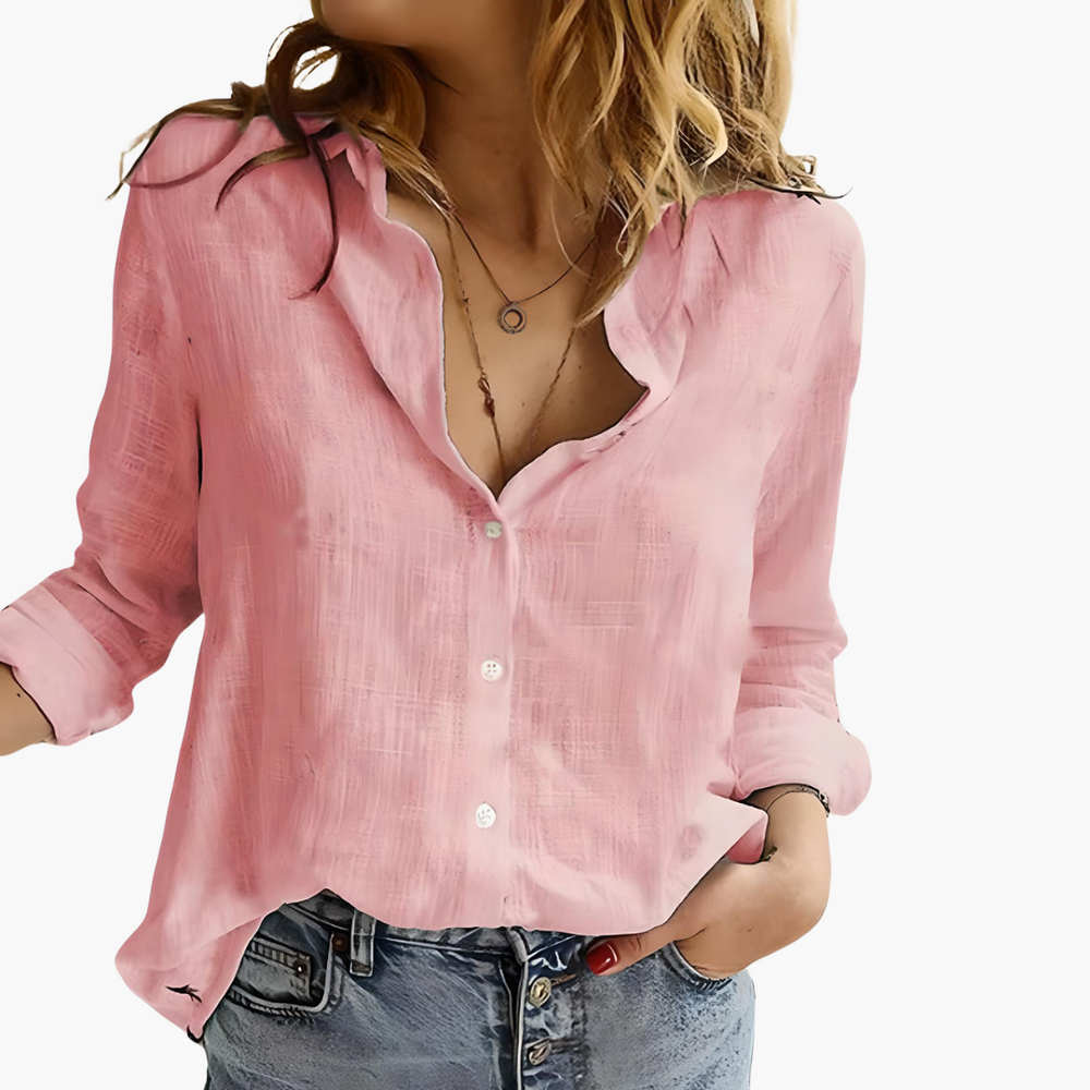 Women’s button down shirt with long sleeves and loose fit