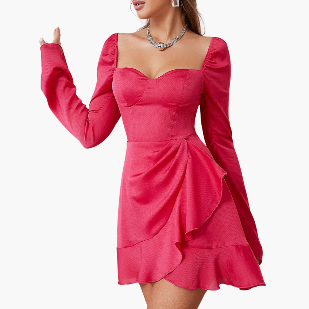 Ruffled Party Dress for Women - Slim Fit & Sweetheart Neckline