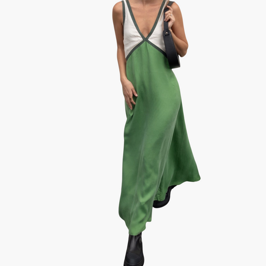 V-neck Colour-Block Maxi Dress for Women - Stylish & Lightweight