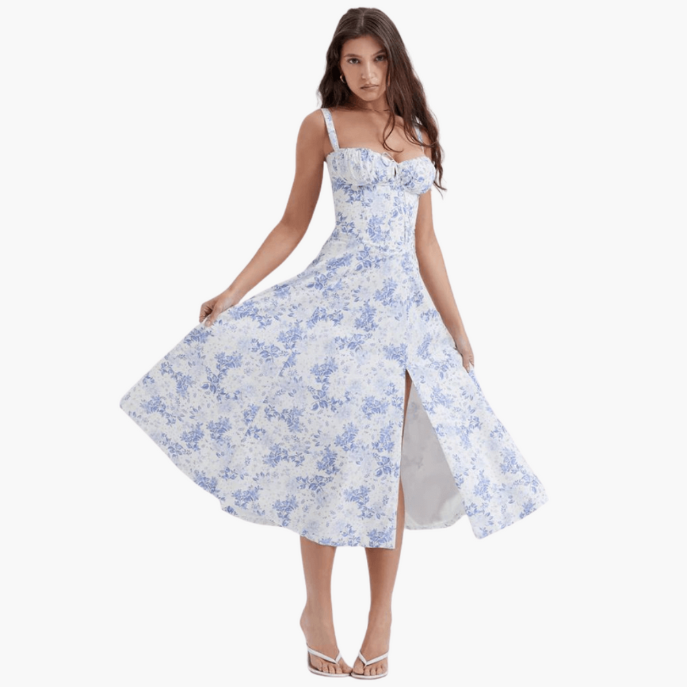Floral Corset Midi Dress - Women's Elegant Summer Style