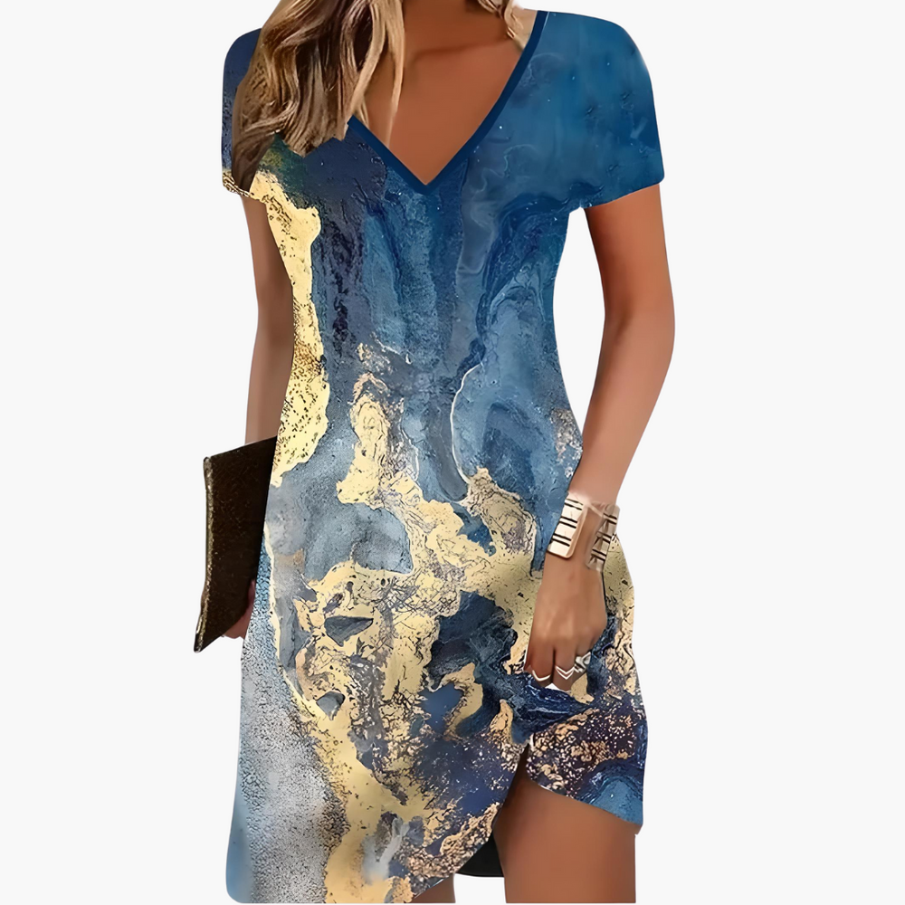 Women’s cocktail dress with V-neck and short sleeves