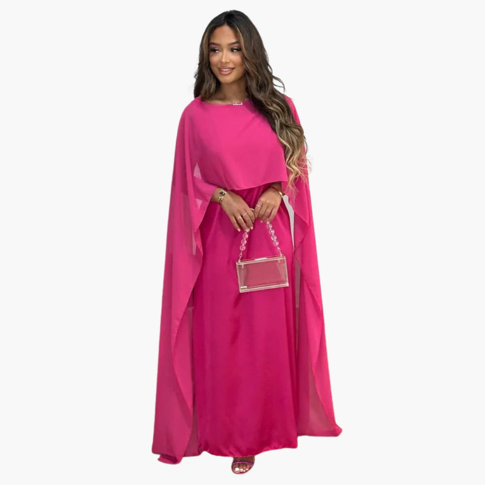 Women’s formal floor-length dress with cape sleeves all-season