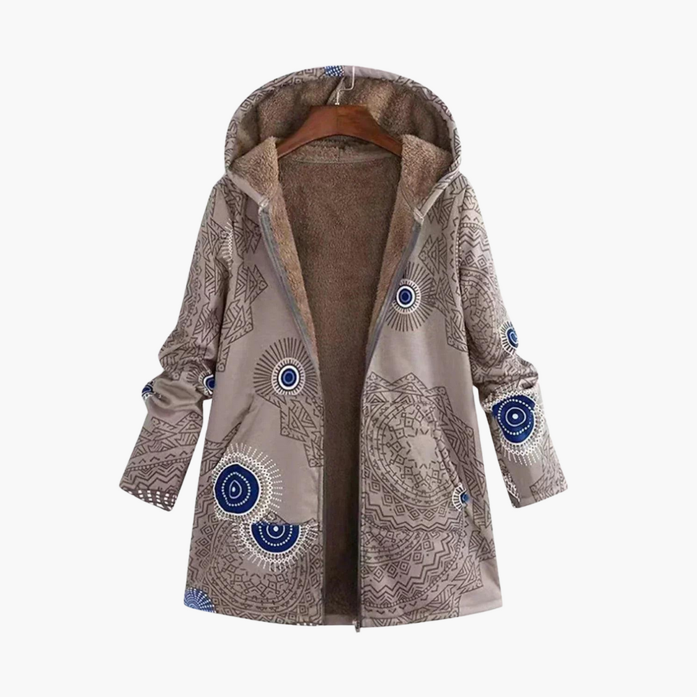 Hooded Parka for Women – Warm Sherpa Lined & Geometric Design