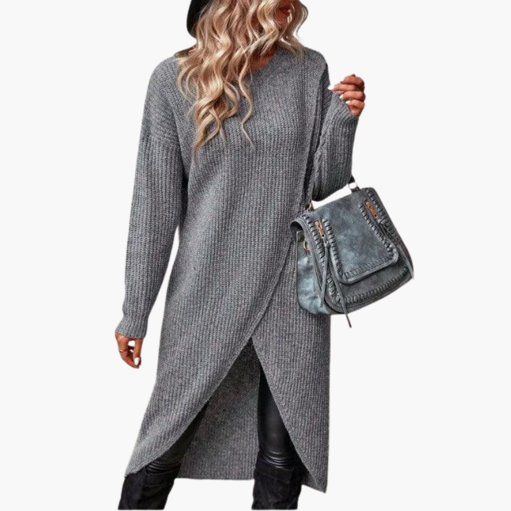 Asymmetrical Hem Sweater Dress - Women's Long Sleeve Knit - IsabellaMae