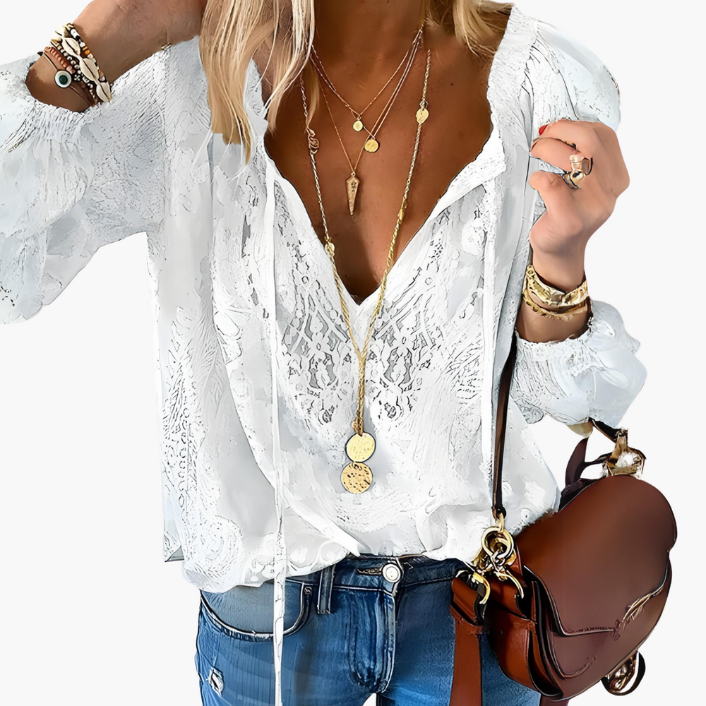 Boho Blouse for Women - Elegant Slit Neckline & Airy Style - IsabellaMae