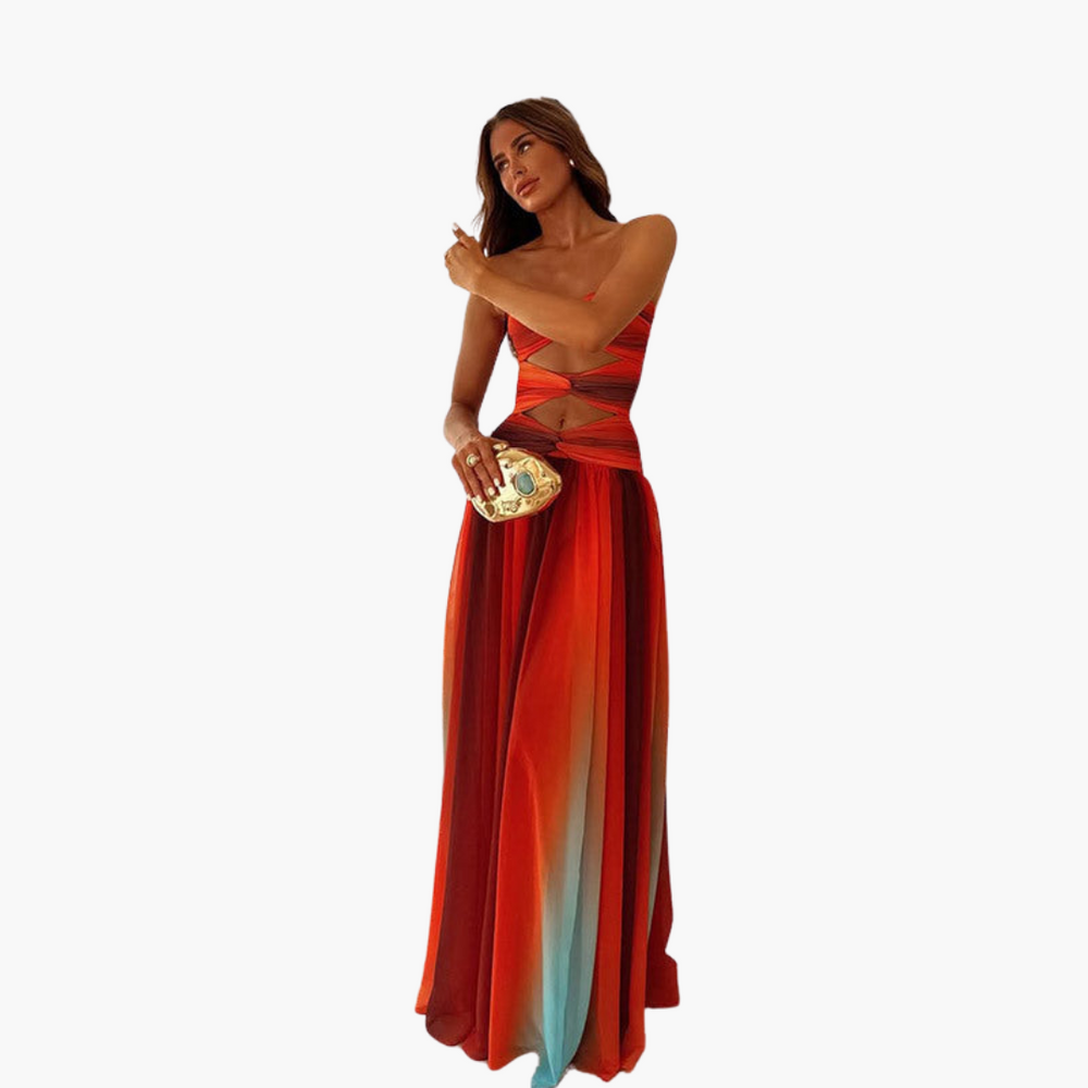 Cut-Out Bandeau Maxi Dress for Women - Strapless & Gradient