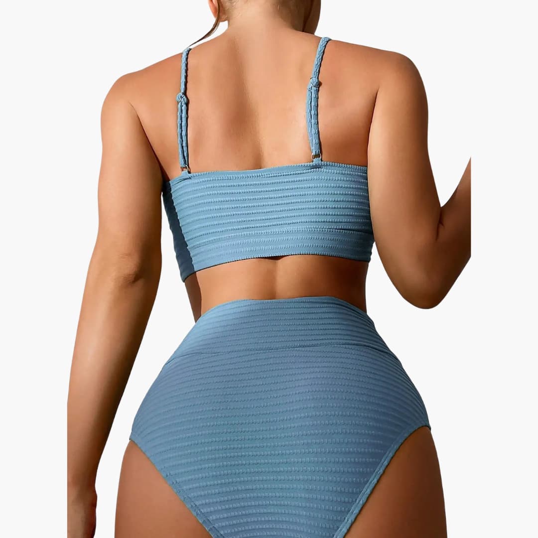 High-Waisted Bikini Set - Women's Two-Piece Textured Swimwear