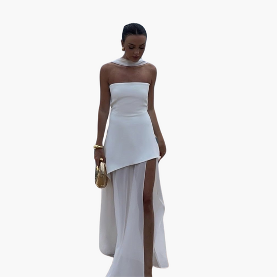 Strapless Evening Dress for Women - Sheer Maxi with Elegance