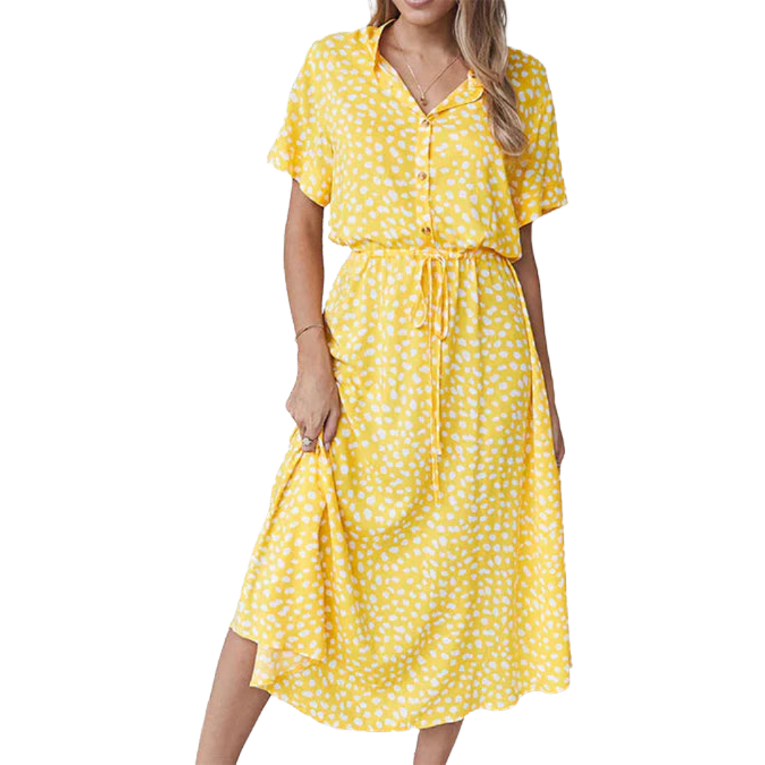 Polka Dot Midi Dress - Flattering Fit & Flare Style for Women