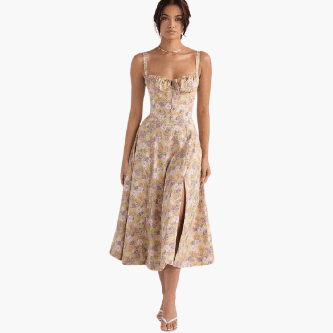 Floral Midi Dress - Elegant Sleeveless Dress for Women