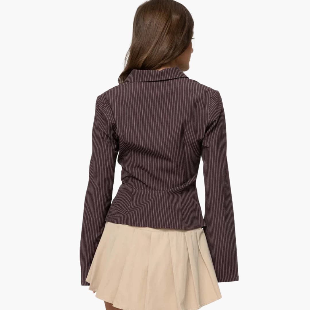 Women’s button-front blouse with flared sleeves and collar