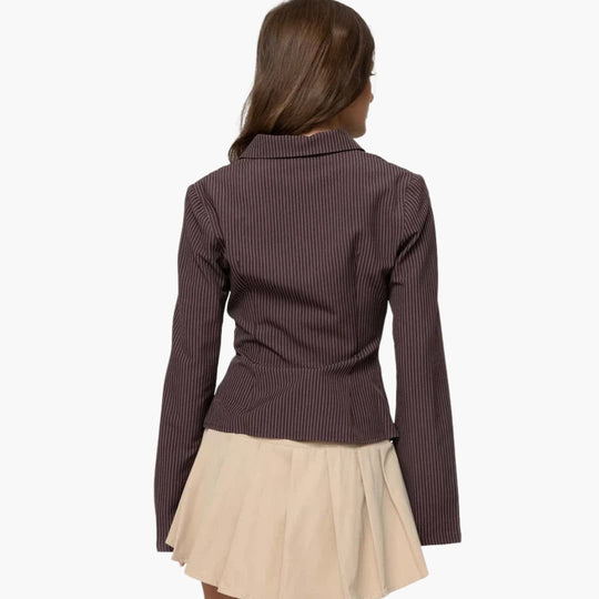Women’s button-front blouse with flared sleeves and collar